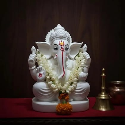 Lord Ganesha Idol, White, Biodegradable Plastic with Glossy Lacquer Finish, Hand-Painted, 14 cm Height, for Puja and Festival Worship Lord Ganesha Idol, White, Biodegradable Plastic with Glossy Lacquer Finish, Hand-Painted, 14 cm Height, for Puja and Festival Worship