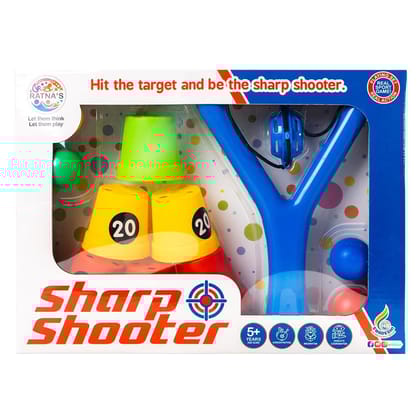 Sharp Shooter(6 Plastic Cup Targets & 4 Balls), Slingshot Catapult Gulel Power Blaster Archery for Kids