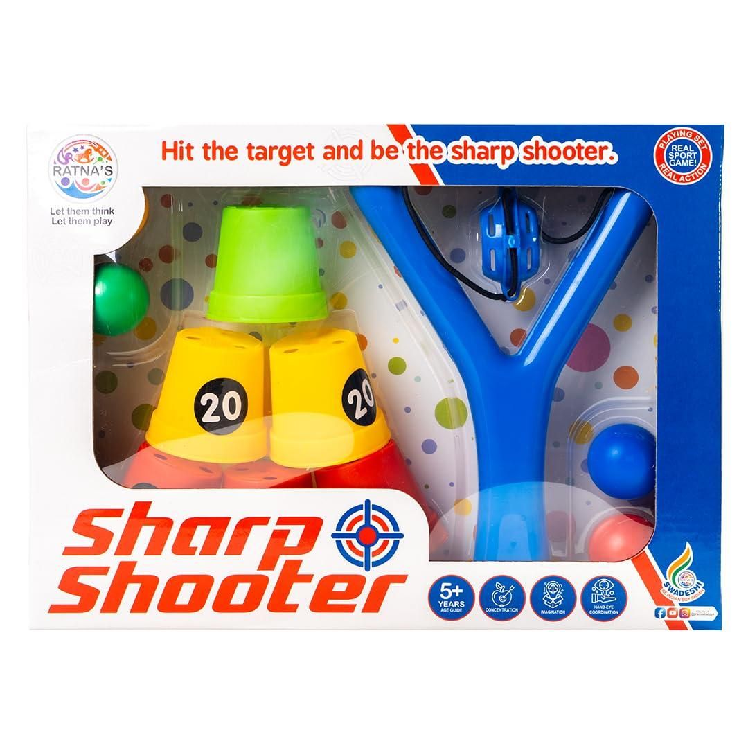 Sharp Shooter(6 Plastic Cup Targets & 4 Balls), Slingshot Catapult Gulel Power Blaster Archery for Kids