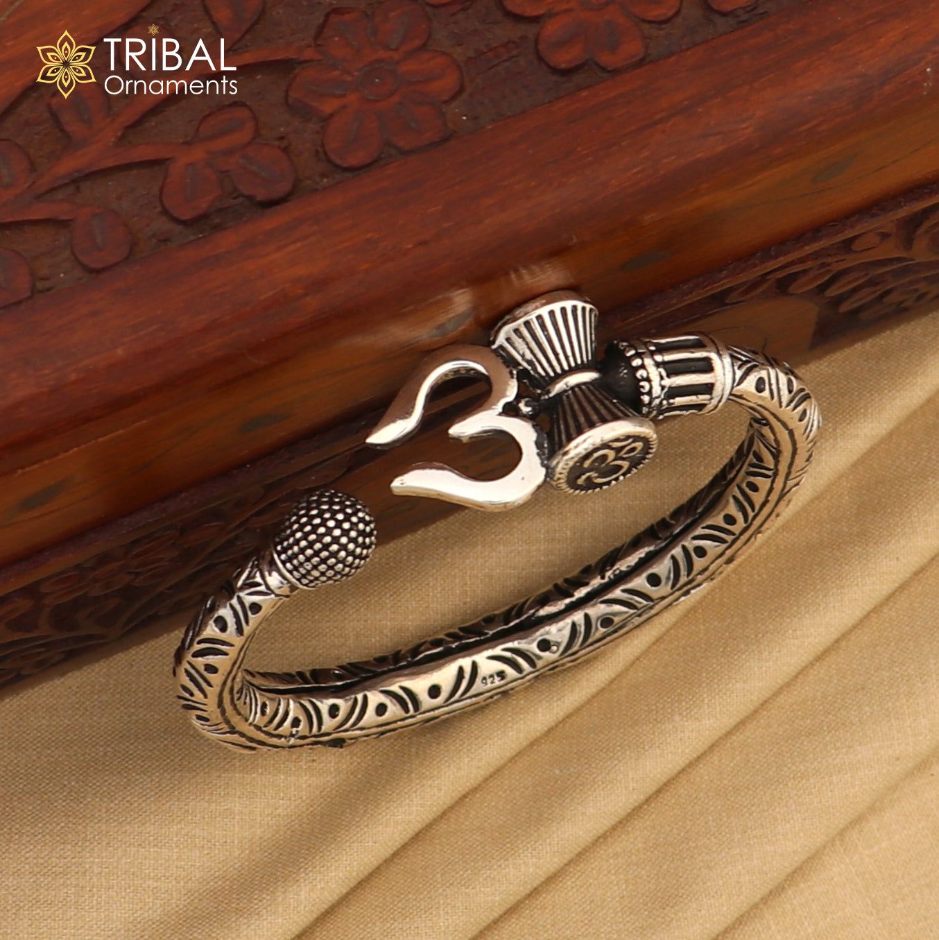 925 Sterling silver handmade chitai work Lord Shiva trident trishul kada bangle bracelet customized unisex kada nsk688