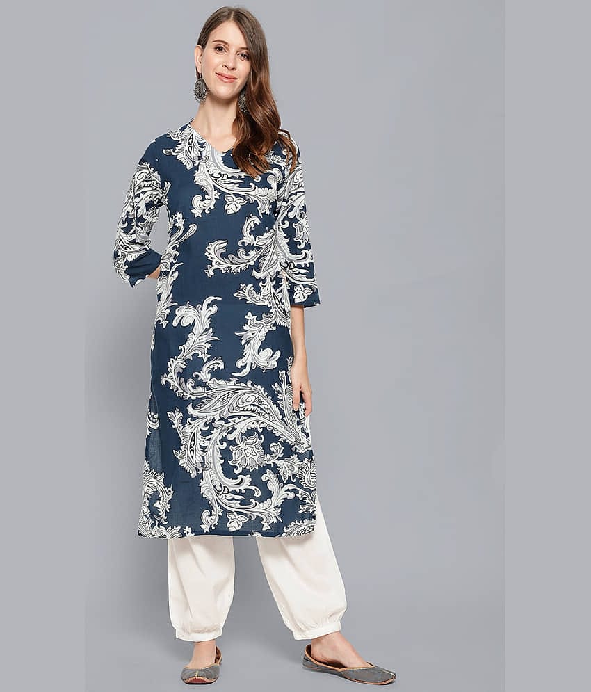 Antaran Cotton Printed Kurti With Salwar Women's Stitched Salwar Suit - Blue ( Pack of 1 )