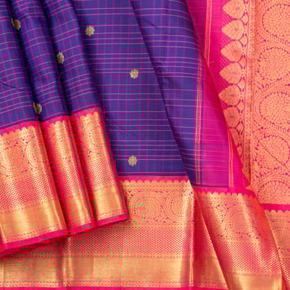 Blue And Pink Kanchipuram Silk Saree For Wedding Wear PV NYC 1499