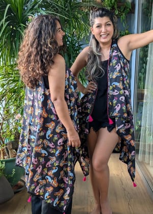 Women's Long Shrug, Cover Up | Mermaid Black