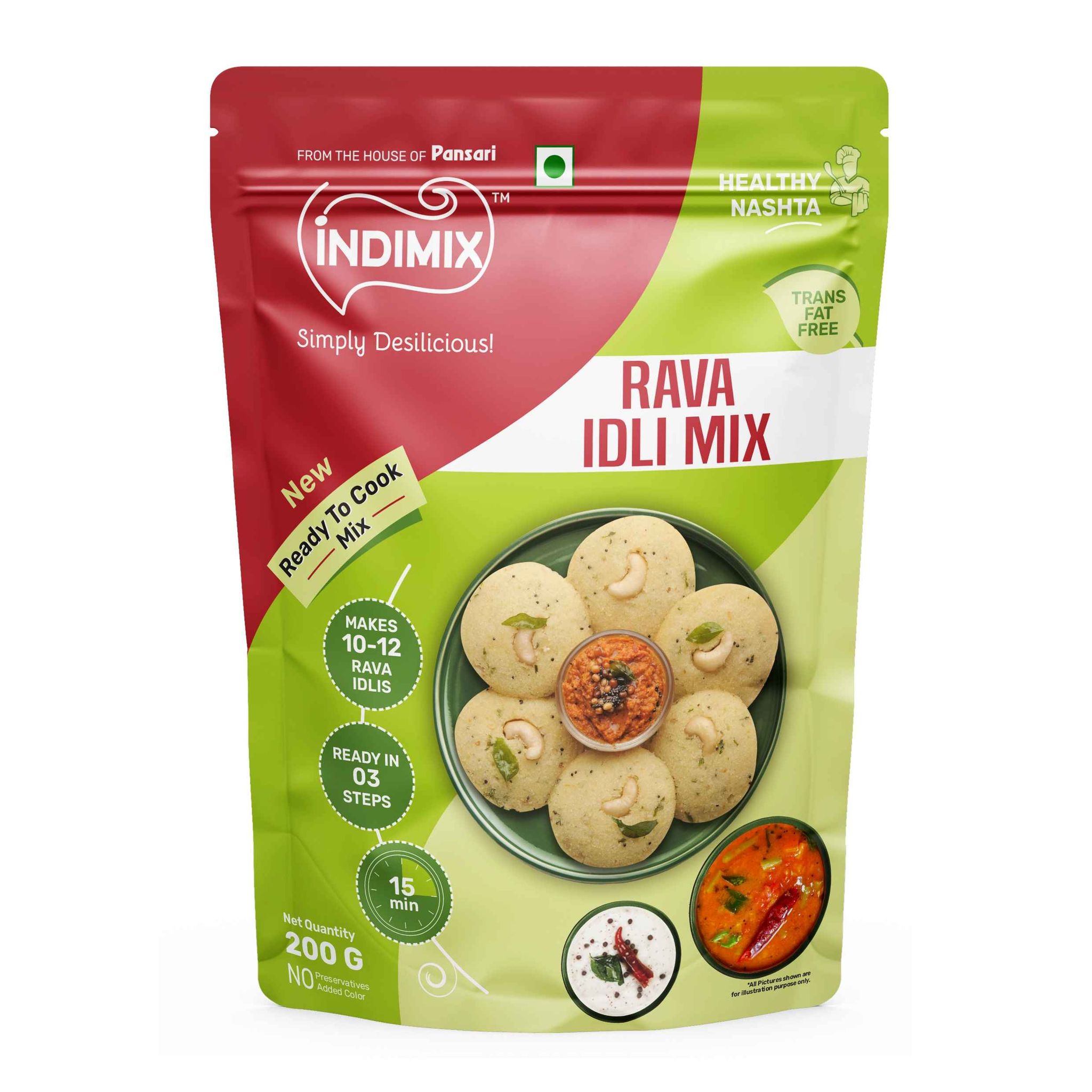 Indimix Ready to Cook Rava Idli Mix - 200g ( Pack of 50 )