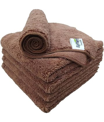 SOFTSPUN Microfiber High Loop Cleaning Cloths, 40x60 cms 5 pcs Towel Set 380 GSM (Brown). Thick Lint & Streak-Free Multipurpose Cloths.