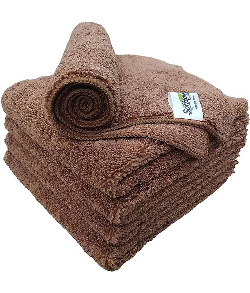 SOFTSPUN Microfiber High Loop Cleaning Cloths, 40x60 cms 5 pcs Towel Set 380 GSM (Brown). Thick Lint & Streak-Free Multipurpose Cloths.