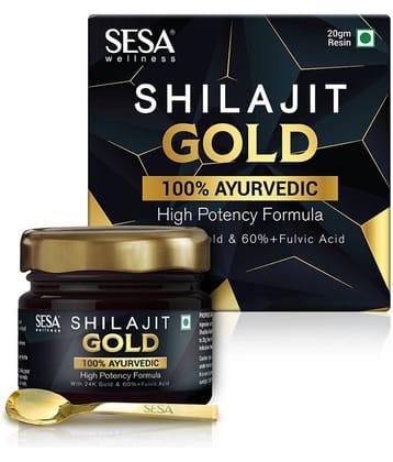SESA Shilajit Gold 20g Resin I  With 24k Swarn Vark | Certificate Included | Helps Boost Stamina, Immunity & Muscle Recovery| | 100 % Ayurvedic