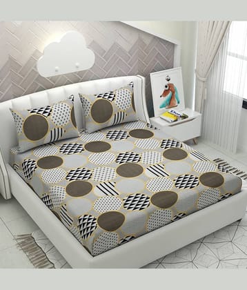 HIDECOR Microfiber Geometric Double Bedsheet with 2 Pillow Covers - Black