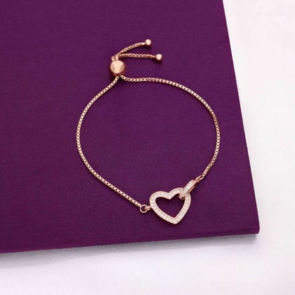 Alluring Heart Silver Link Bracelet-White Stone / Rose Gold