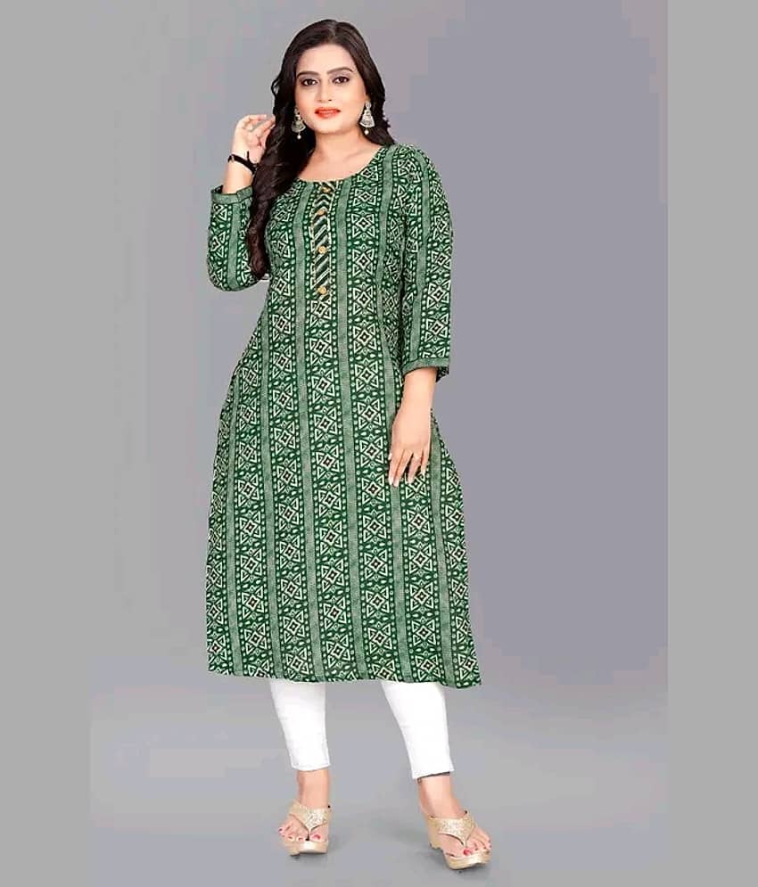 RIAANA Cotton Printed A-line Women's Kurti - Green ( Pack of 1 )