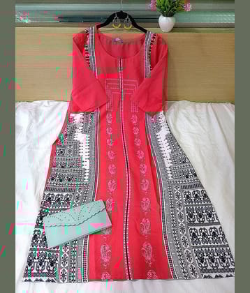 Ethnic Basket Pack of 1 Crepe Printed Straight Women's Kurti - ( Pink )