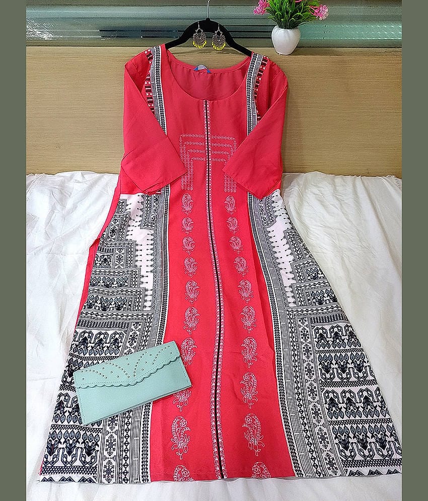 Ethnic Basket Pack of 1 Crepe Printed Straight Women's Kurti - ( Pink )