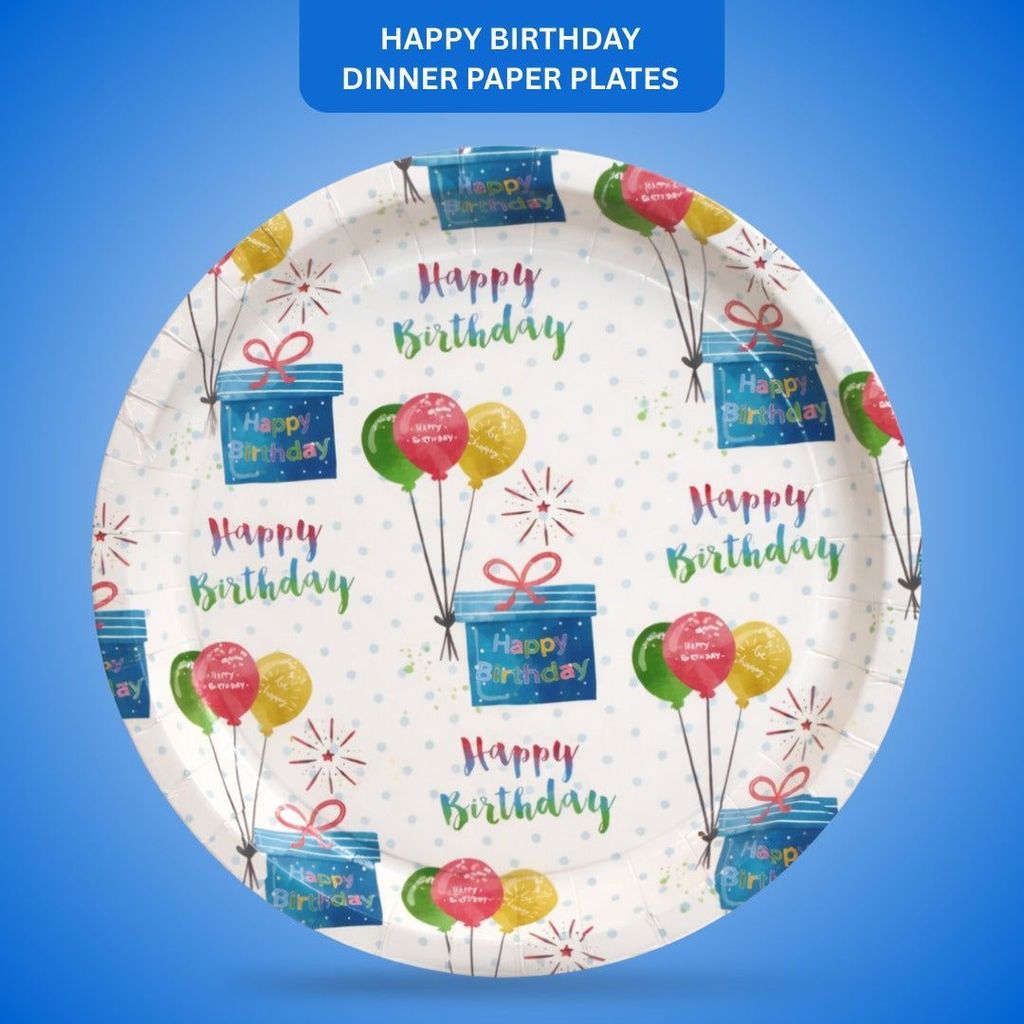 Happy Birthday Gift Boxes and Balloons Plates 10.25 inches - 8PC - Party and Festive Needs | Buy online on ZillyBuy
