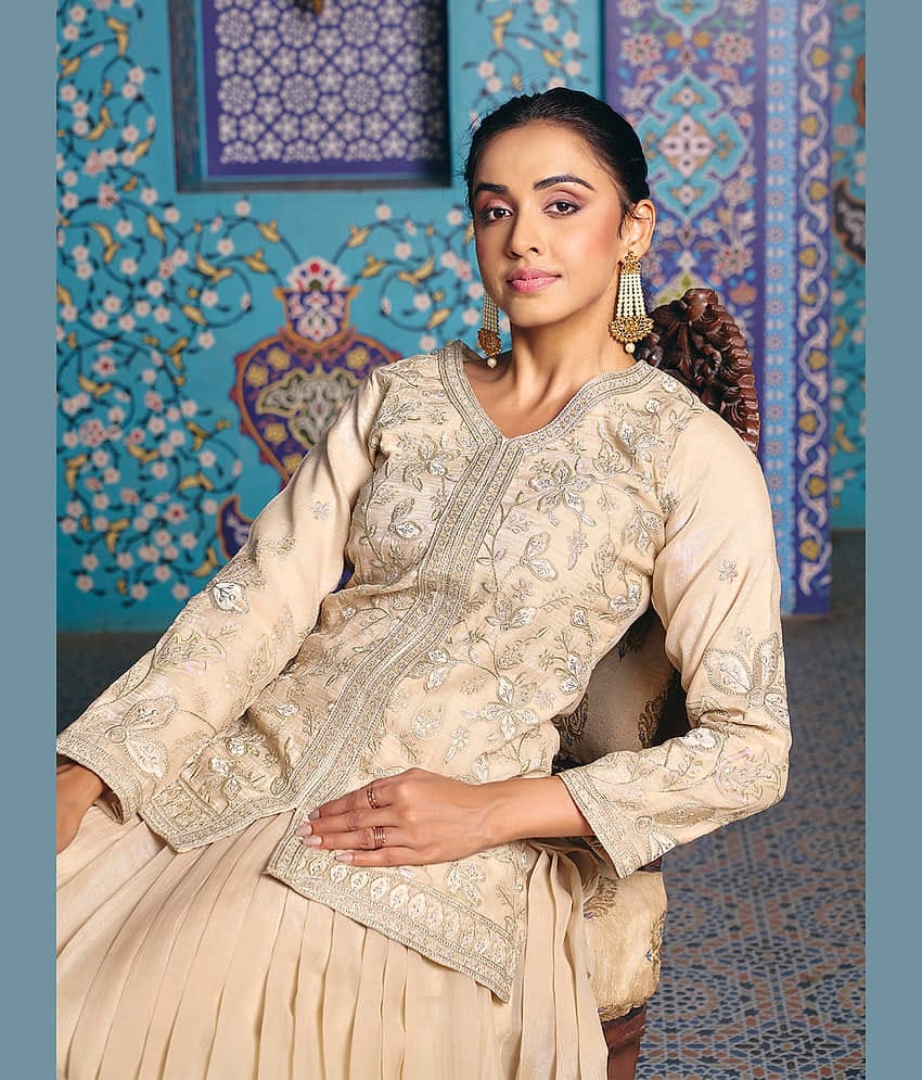 Madhuram Textiles Women's Organza Ready To Wear Flared Lehenga Choli