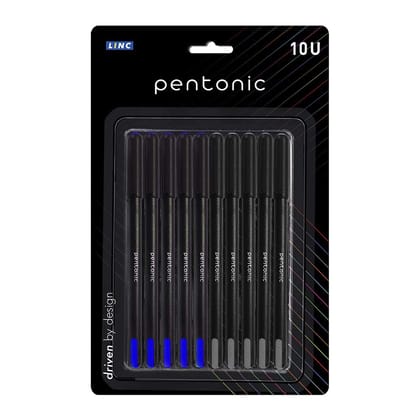 Pentonic 0.7mm Ball Point Pen Blister Pack | Black Body | Black & Blue Ink | Set of 10 Pens