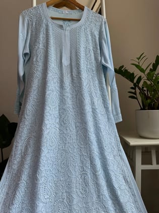 Viscose Kurti with Mukaish Work - Baby Blue-Baby Blue / Viscose / XL