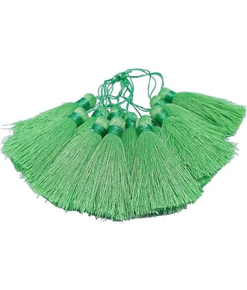 PRANSUNITA 12 PCS Silky Floss Craft Handmade Tassels with Loop for Souvenir, Bookmarks, Accessory Charms Jewelry Making Earring Findings Bracelet Pendant & Clothing sewing Accessories. (Size - 6 cm)- Color-- Light Green