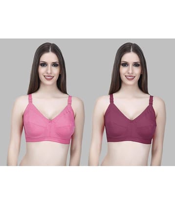 Elina Pack of 2 Cotton Non Padded Women's T-Shirt Bra ( Fluorescent Pink )