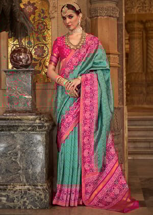 Teal Green Woven Patola Silk Saree