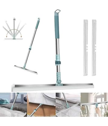 Dust N Shine Wiper Mop for Floor Cleaning Heavy Duty Magic Broom Sweeper Silicon Floor Wiper with Stainless Steel Extendable Handle
