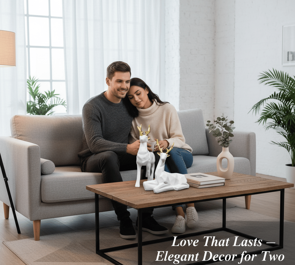 Modern Deer Figurine Set – 2-Piece Geometric White and Gold Polyresin Sculptures – Contemporary Home Décor Accents for Shelf, Mantel, or Tabletop Display