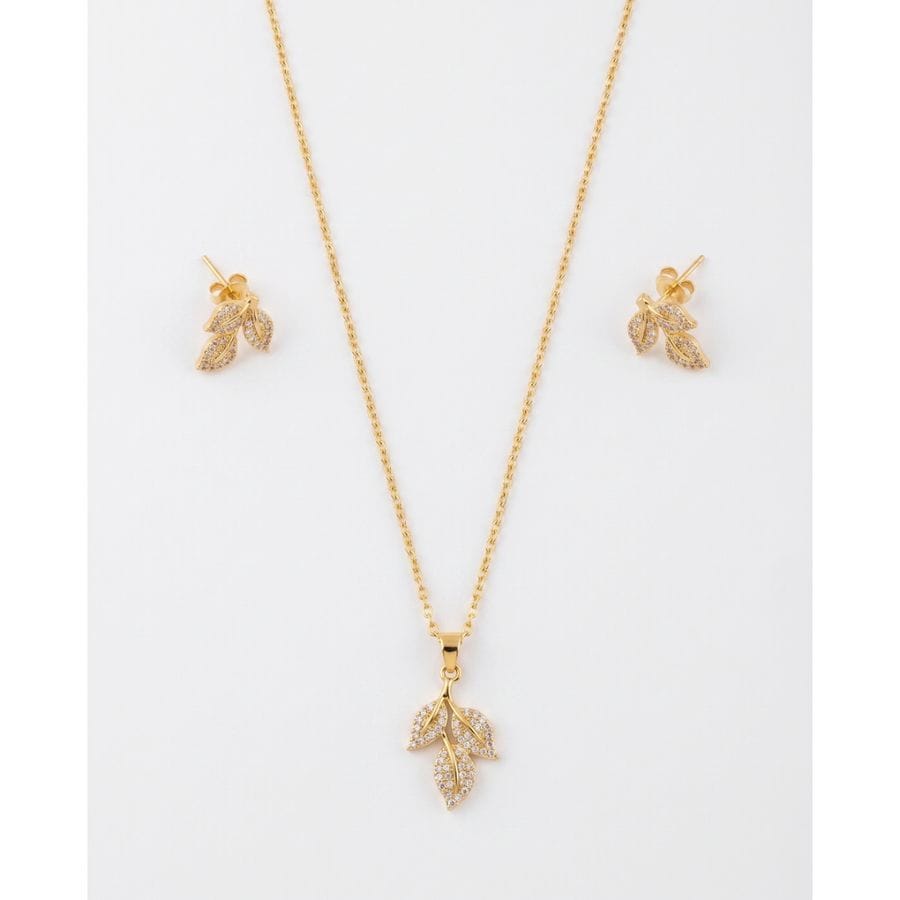 Pendant Set Gold-Toned Leaf Inspired