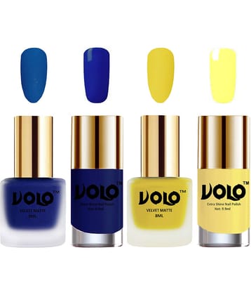 VOLO Extra Shine AND Dull Velvet Matte Nail Polish Blue,Yellow,Blue, Yellow Matte Pack of 4 36 mL