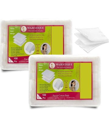 Majestique 200Pcs Soft Touch Facial Cotton Pads, Makeup Remover Wipes for Cleansing Skin Pack of 2