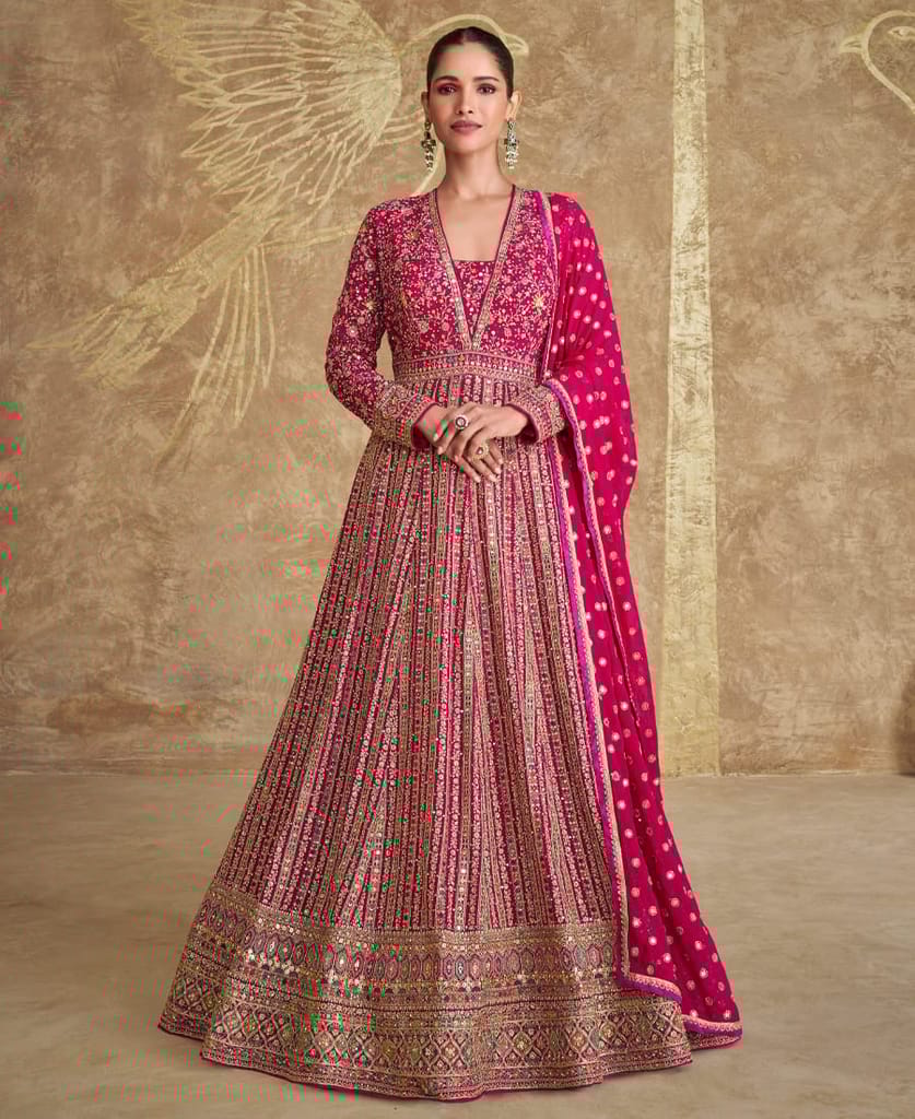 Top Trending Pink Floor Touch Georgette Anarkali Suit For Women