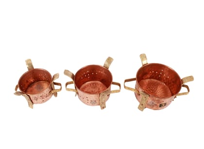 IndianArtVilla Handmade Pure Copper Set of 3 Traditionally Designed Sigdi Angeethi Food Warmer
