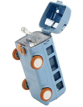 Kids Bus Shaped Water Bottle with Movable Wheels and Strap, 500ml, BPA-Free, Blue by Ruhi Import Store Kids Bus Shaped Water Bottle with Movable Wheels and Strap, 500ml, BPA-Free, Blue by Ruhi Import Store