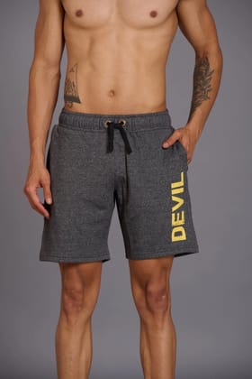 Yellow Devil Printed Grey Shorts for Men