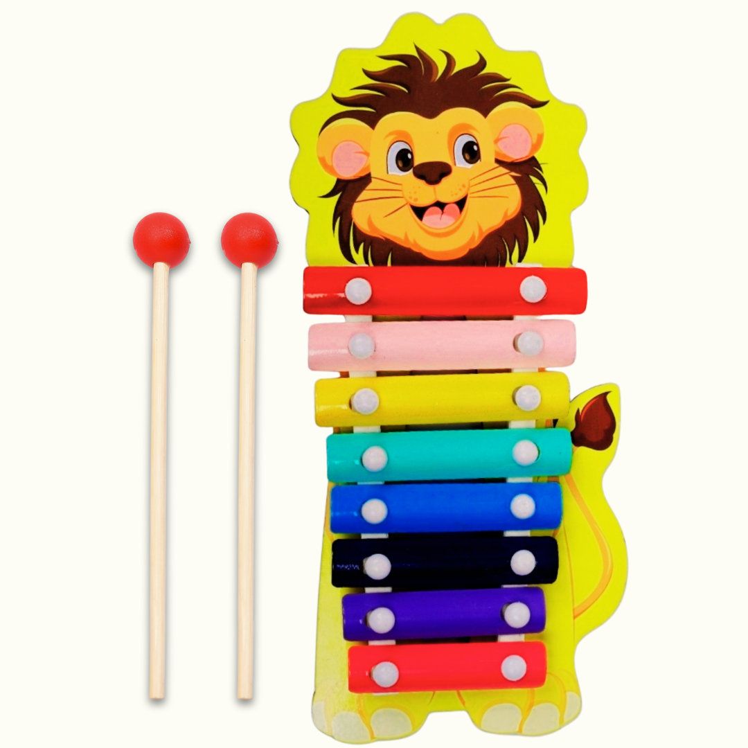 TOYJOS Wooden Keyless 8-Note Lion Xylophone with Mallets | Non-Toxic Safe Kids Educational Musical Instrument Toy | Handmade Playset Birthday Gifts for Toddler, Boys, Girls (Multicolour, Age 1-3 Year)