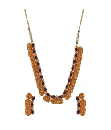 Women's Elegent Brass Laxmi Coin Shape Jewellery Chowker Set (Blue, Free Size)