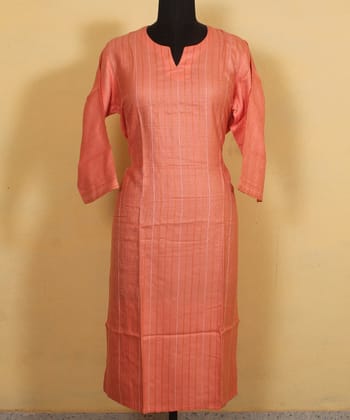 Peach hand embroidered silk kurta
