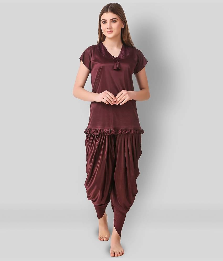 Reposey - Brown Satin Women's Nightwear Nightsuit Sets ( Pack of 2 )