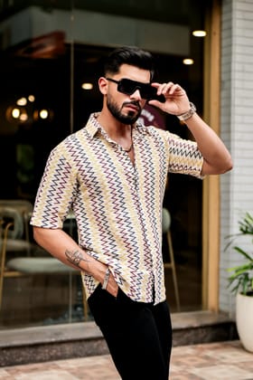 Yellow Zig-Zag Stripe Crochet Shirt Yellow Zig-Zag Stripe Crochet Shirt