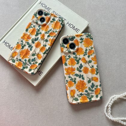 Orange Green Leaves Floral Textured Soft Silicone iPhone Case-iPhone 12