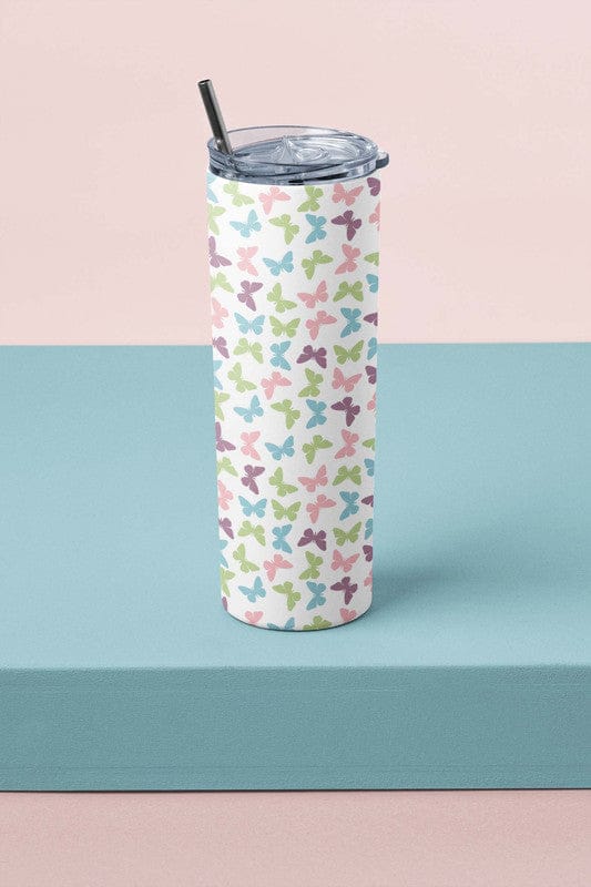 All About Butterflies Skinny Tumbler With Metal Straw