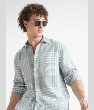 Locomotive 100% Cotton Relaxed Fit Checks Full Sleeves Men's Casual Shirt - Green ( Pack of 1 )