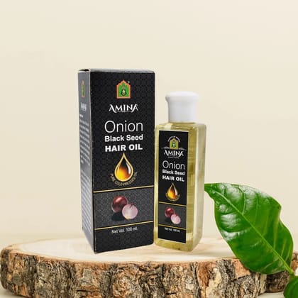 Amina Onion Hair Oil with Black Seed Extract, 100 ml Bottle, Pure Cold Pressed Formula