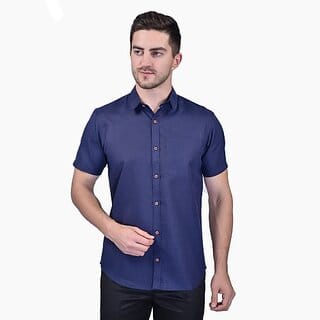 PrintCulture Men Solid Casual Dark Blue Shirt