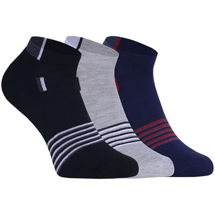 USOXO Men's Multicolor Striped Design Socks I Made with Durable, Breathable Combed Cotton with Extra Softness I Comfortable Ankle Length Free Size for Casual Gym Sports Running Activity Wear  3 Pair