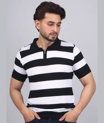 FEVERFEW Men Cotton Blend Regular Fit Striped Polo T Shirt ( Light Grey )