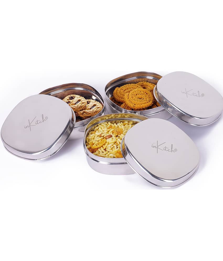 inKitch Square Container Steel Silver Multi-Purpose Container ( Set of 3 )