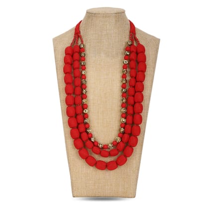 3 layer fabric beaded necklace in silk