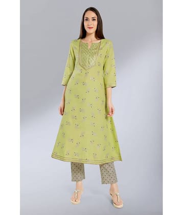 Madhuram Textiles - Green Cotton Blend Women's A-line Kurti ( Pack of 1 )