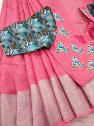 AWESOME LINEN COTTON PRINTED SAREE - 2083