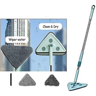 Clefairy Triangle Mop Retractable Triangle Cleaning Mop Rotating Duster with Reusable Mop Duster, Mop