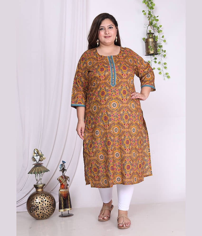 Swasti Cotton Printed Straight Women's Kurti - Mustard ( Pack of 1 )